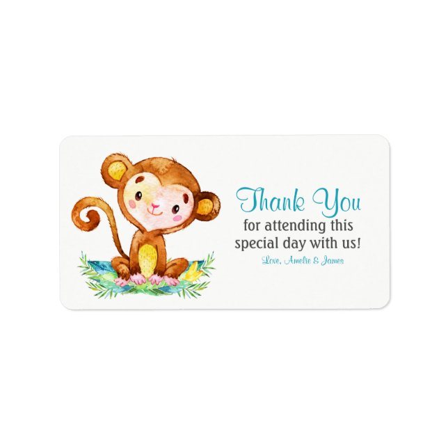 Watercolor Monkey Boy Thank You Label (Front)