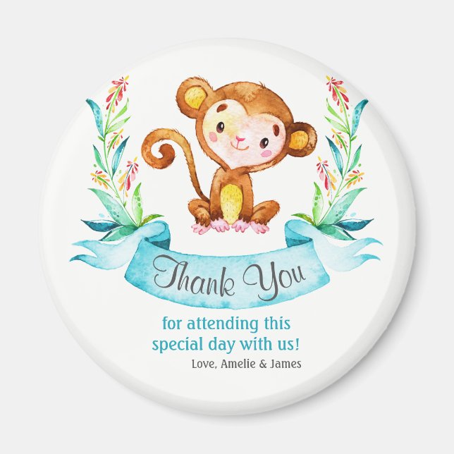 Watercolor Monkey Boy Thank You Magnet (Front)