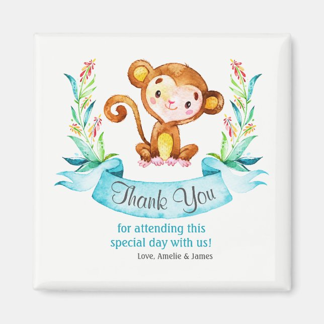 Watercolor Monkey Boy Thank You Magnet (Front)