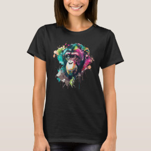 Watercolor Monkey Chimpanzee Colorful Wildlife T-Shirt