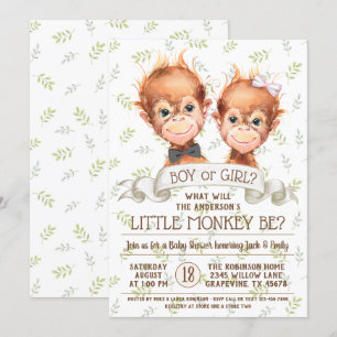 Watercolor Monkey Gender Reveal Invitation