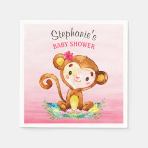 Watercolor Monkey Girl Baby Shower Napkin