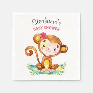 Watercolor Monkey Girl Baby Shower Napkin
