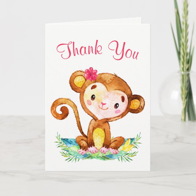 Watercolor Monkey Girl Thank You (Front)