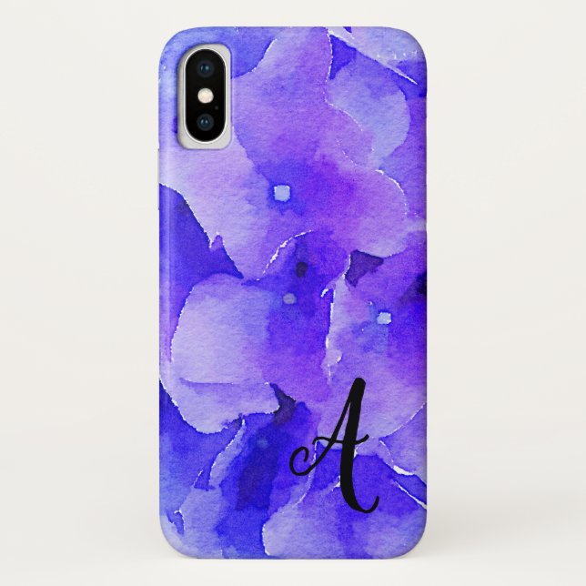 Watercolor Monogram  Blue & Purple Flower Case-Mate iPhone Case (Back)
