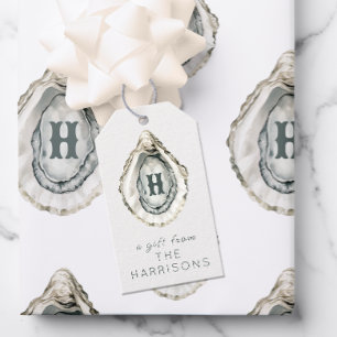Watercolor Monogram Coastal Oyster Gift Tags