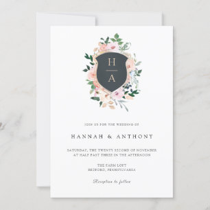 Watercolor Monogram Crest Wedding invitation