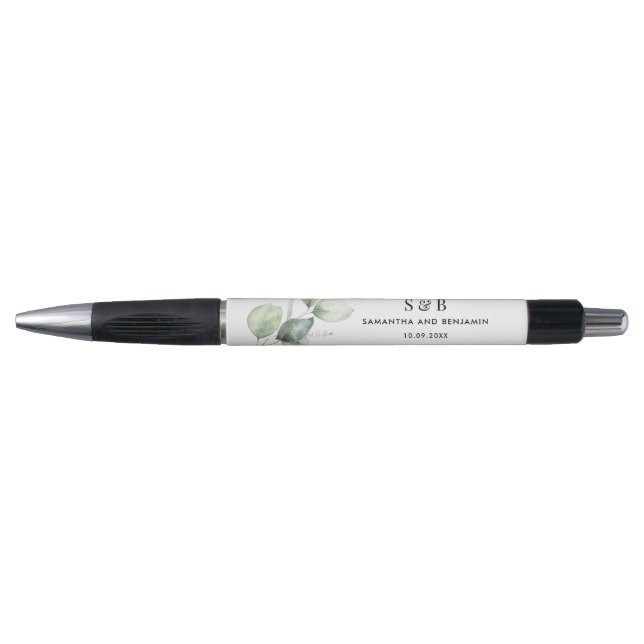 Watercolor Monogram Elegant Wedding Favours Pen (Front)