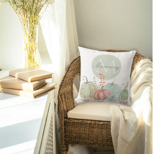 Watercolor Monogram Fall Pumpkins  Throw Pillow