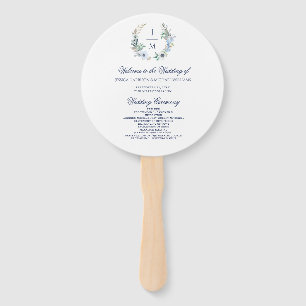 Watercolor Monogram Floral Wreath Simple Wedding Hand Fan