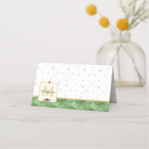 Watercolor Monogram Green & Gold   Peace on Earth Place Card