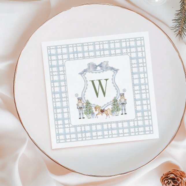 Watercolor Monogram Initial Nutcracker Crest Gift Napkin (Creator Uploaded)