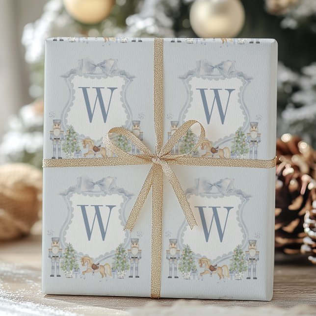 Watercolor Monogram Initial Nutcracker Crest Gift Wrapping Paper (Creator Uploaded)