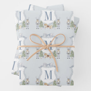 Watercolor Monogram Initial Nutcracker Crest Gift Wrapping Paper Sheet