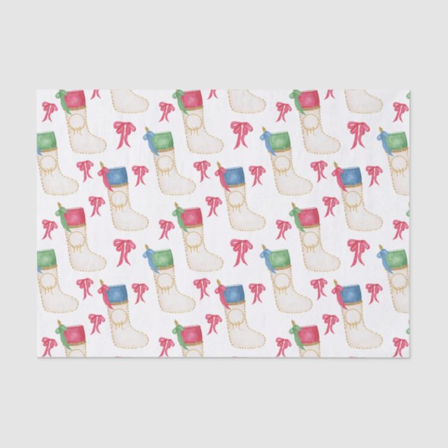 Watercolor Monogram Personalize Christmas Stocking Tissue Paper (Front)
