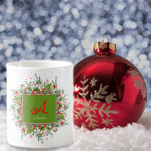 Watercolor monogram  Red Christmas  Coffee Mug