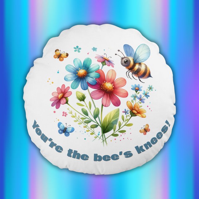 Watercolor Monogram You're the Bee's Knees White  Round Pillow (Creator Uploaded)