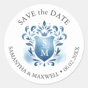 Watercolor Monogrammed Crest Classic Round Sticker