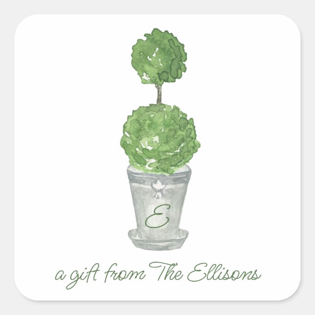 Watercolor Monogrammed Topiary Gift Stickers (Front)
