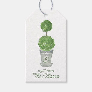Watercolor Monogrammed Topiary Gift Tags