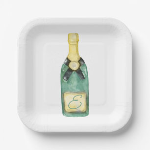 Watercolor Monogrammed Wine Party Plates