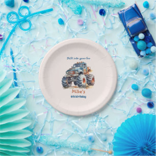 Watercolor Monster Truck boy Birthday  Paper Plate