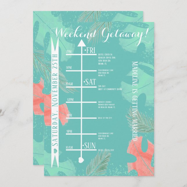 Watercolor Monstera Bachelorette Weekend Getaway Invitation (Front/Back)