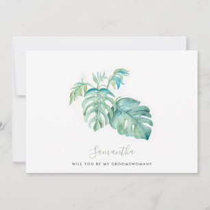 Watercolor Monstera Feuilles Groomswoman Cartes