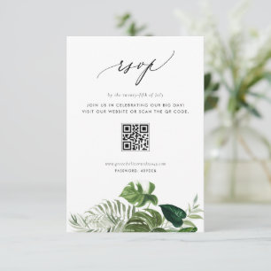 Watercolor Monstera Greenery QR Code Wedding RSVP Card