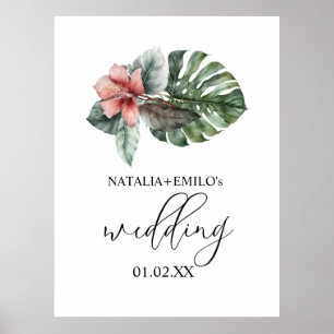 Watercolor Monstera Leaf Floral Wedding Poster