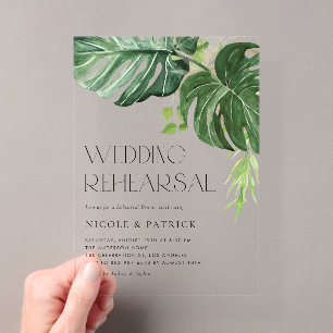 Watercolor Monstera Leaves Summer Rehearsal Dinner Acrylic Invitations