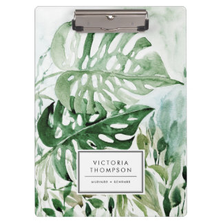 Watercolor Monstera Leaves Tropical Greenery Clipboard