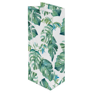 Watercolor Monstera Leaves Wine Gift Bag