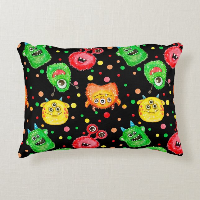 Watercolor Monsters: Cute Seamless Pattern Accent Pillow (Front)