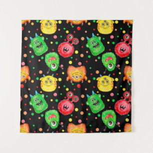 Watercolor Monsters: Cute Seamless Pattern Tapestry