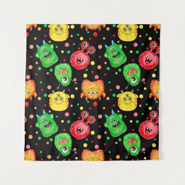 Watercolor Monsters: Cute Seamless Pattern Tapestry (Front)