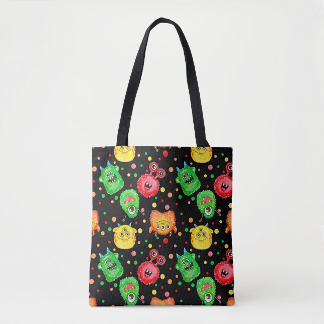 Watercolor Monsters: Cute Seamless Pattern Tote Bag (Front)