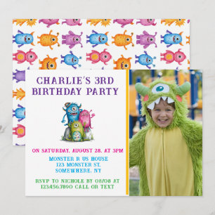 Watercolor Monsters Kid's Birthday Party Invitation