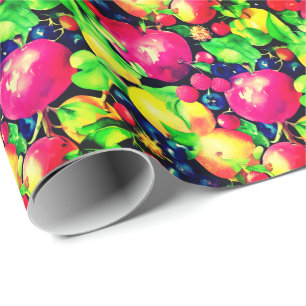 Watercolor Montage of Colourful Fruits Wrapping Paper