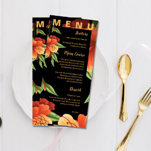 Watercolor Moody Orange Floral Wedding Party Menu