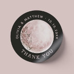 Watercolor Moon | Black Thank You Wedding Favour Classic Round Sticker<br><div class="desc">Bring a bold and enchanting element to your wedding favours with this black mystical moon thank you sticker. Featuring a soft full watercolor moon design paired with elegant script, this sticker blends romance and mystery. Perfect for couples who want something nontraditional yet refined. Designed to complement celestial and moody wedding...</div>