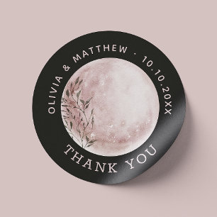 Watercolor Moon   Black Thank You Wedding Favour Classic Round Sticker