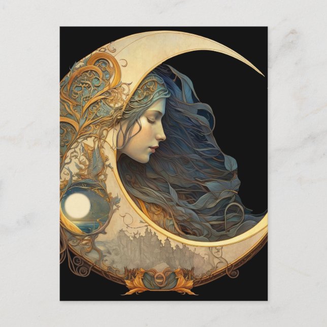 Watercolor Moon Goddess Holiday Postcard (Front)