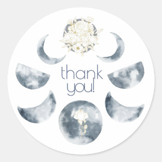 Watercolor Moon Phase Floral Bouquet thank-you! Classic Round Sticker