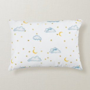 Watercolor Moon Stars and Clouds Nursery Wallpaper Accent Pillow