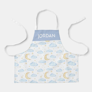 Watercolor Moon Stars and Clouds Pattern Apron