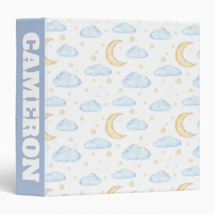 Watercolor Moon Stars and Clouds Pattern Binder