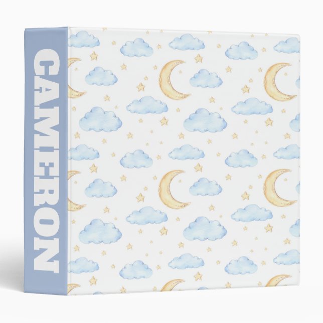 Watercolor Moon Stars and Clouds Pattern Binder (Front/Spine)