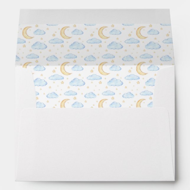 Watercolor Moon Stars and Clouds Pattern Envelope (Back (Bottom))