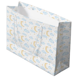 Watercolor Moon Stars and Clouds Pattern Large Gift Bag